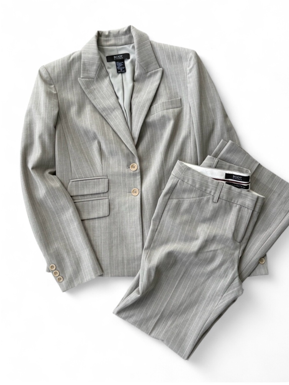 Y2K Body by Victoria's Secret 2-Piece Gray Pink Pinstripe Pantsuit Christie Fit